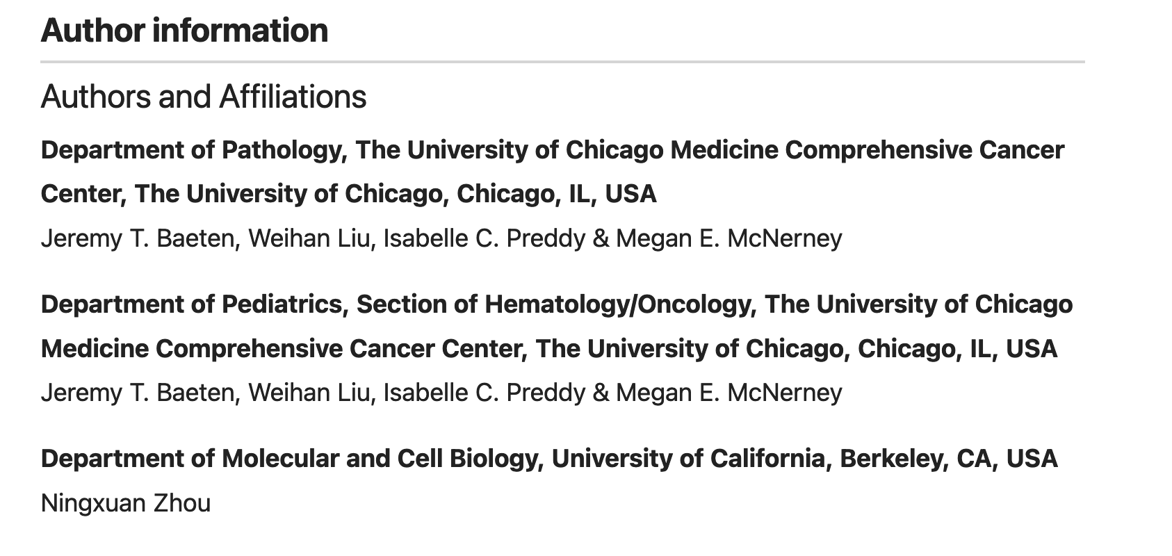 Author affiliations of researchers for the article https://doi.org/10.1038/s41375-021-01491-z, best tracked with ROR